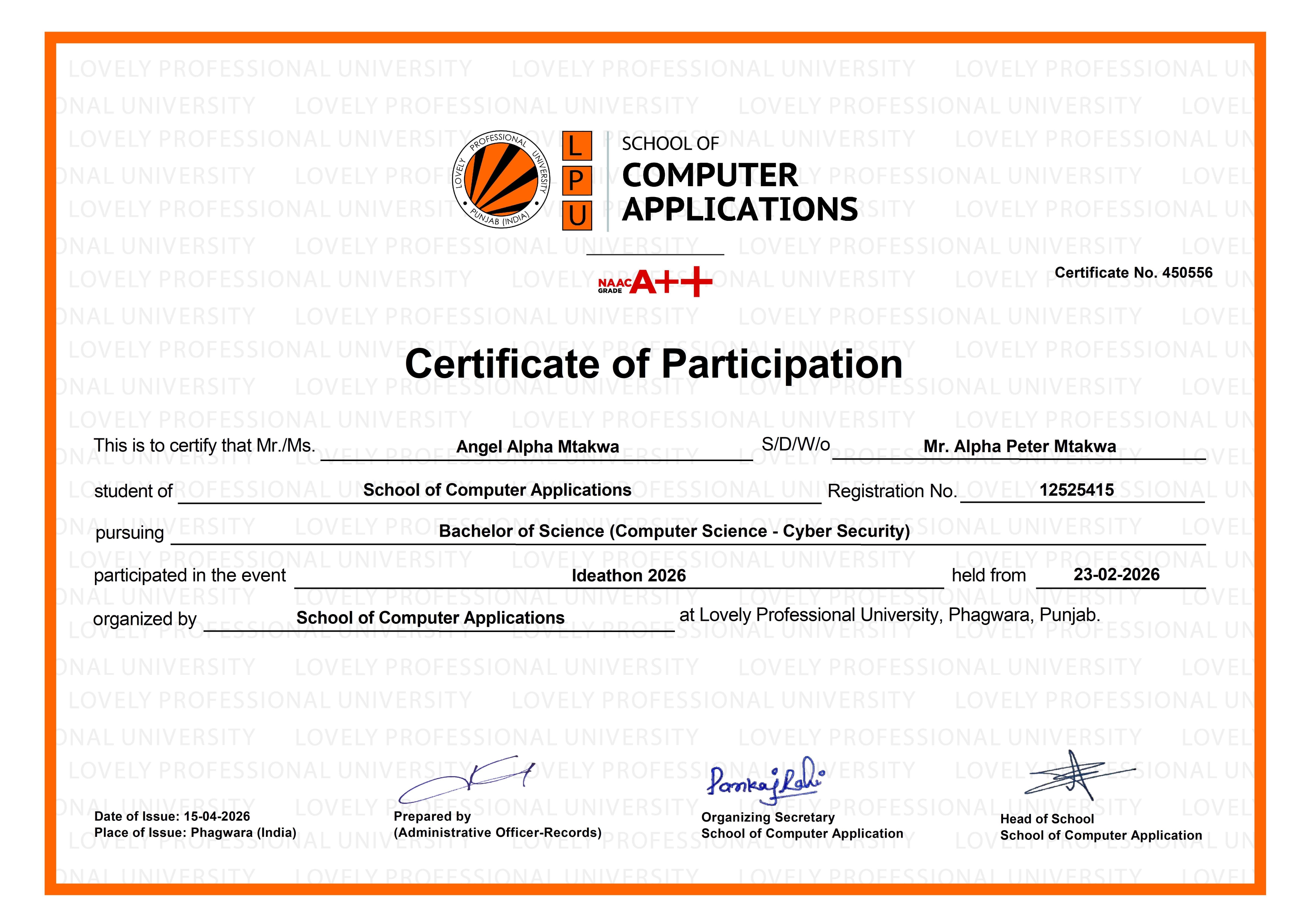 Ideathon 2026 certificate