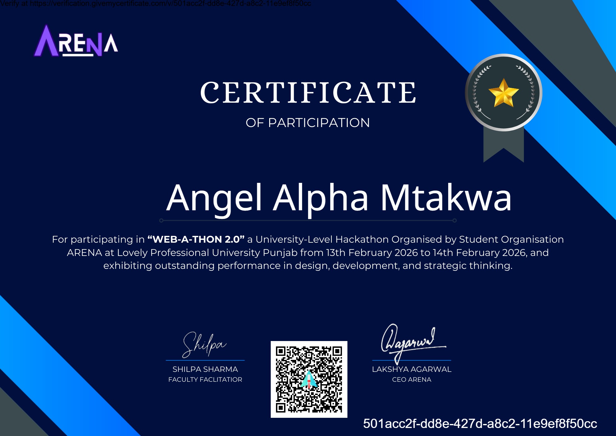 WEB-A-THON 2.0 hackathon certificate